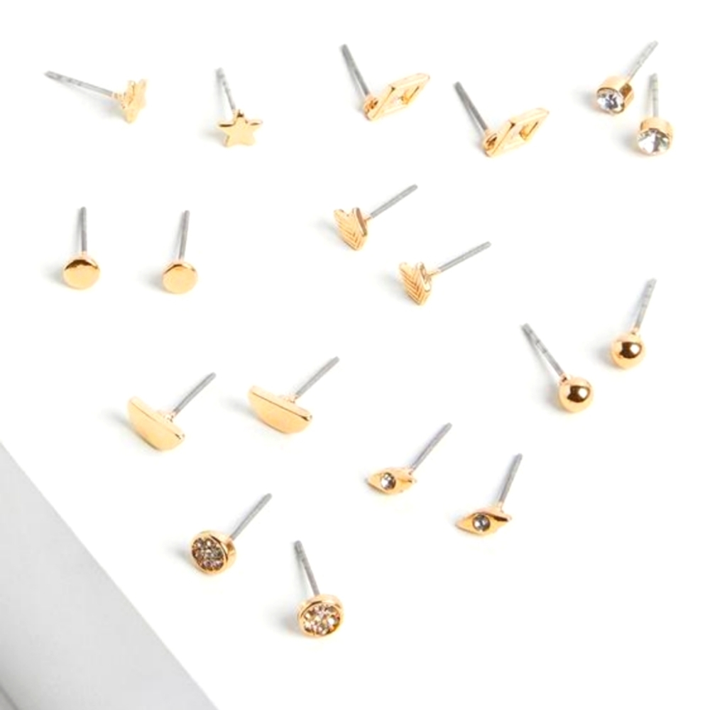 Torrid Geometric Gold Tone Stud Earrings Set of 9 Jewelry